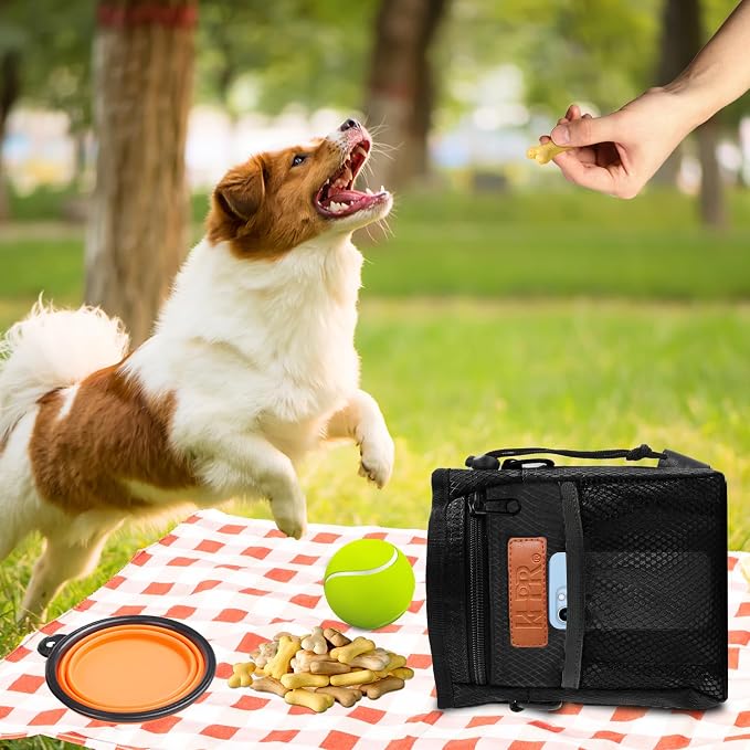 Dog Treat Training Pouch with Built-in Poop Bag Dispenser, Black | Easily Carries Pet Toys, Kibble, Treats, 3 Ways to Wear, Foldable Silicone Bowl, Quick One-Hand Access for Dog Walks & Hiking