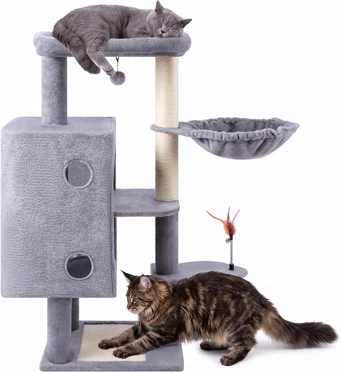 HUITREE 45in Cat Tree Tower with Big Condo for Indoor Cats,Cat Tower with Scratching Post,Scratching Board and Cat Toys,Multi-Level,Small Space,Transformer Cat Tree (336G)