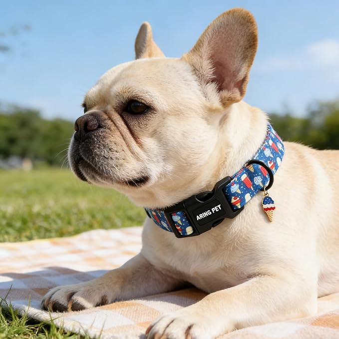 ARING PET Summer Dog Collar, Cute Blue Ice Pop Ice Cream 4th of July Pet Collars for Puppy Small Medium Large Female Girl Dogs-L