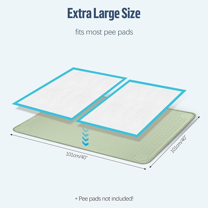 Pee Pad Holder for Dogs 40''x40'' Silicone Puppy Pee Pad Tray, Green | Extra Large Dog Potty Tray Leak-Proof, High Edge, No Spill Training Pads for Floor Protection, No Pee Pads