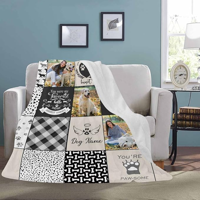 Personalized Pet Memorial Throw Blanket - Dog Memorial Cat Memorial Blankets With Picture Upload - Memorial Gifts For Dogs Cats Pets Lovers - Customized In Loving Memory Remembrance Blankets