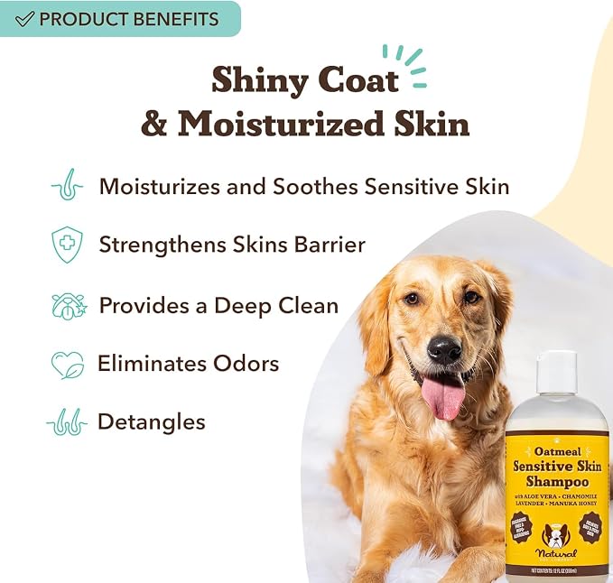 Natural Dog Company Oatmeal Shampoo & Sensitive Skin Conditioner Bundle for Dogs – Anti-Itch, Hypoallergenic Oatmeal Formula with Manuka Honey & Chamomile, Moisturizing, Deodorizing & Detangling Groom