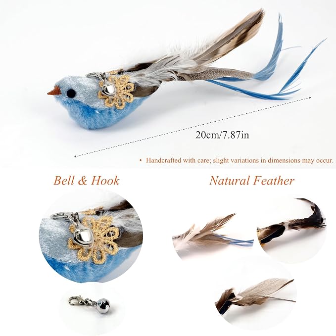 11 PCS Realistic Bird Cat Wand Replacement Toys–Handcrafted Feather Toys for Interactive Play, Ideal for Cat Wands & Home Décor