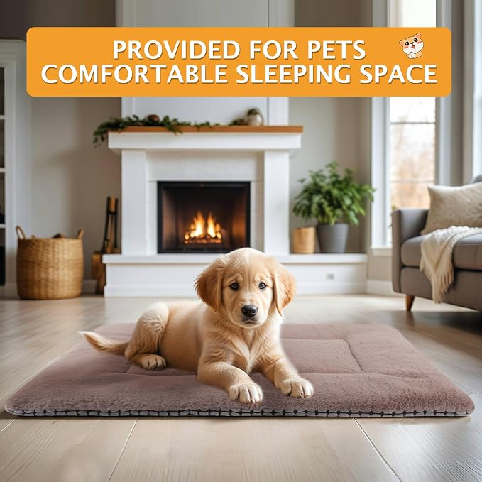 Reversible Dog Bed Mat with Plush and Corn Velvet,Soft Warm Pet Cushion, Dual Purpose Washable Sleeping Mattress Bed for Small Medium Large Dog and Cat XB004 (18 * 13", Khaki)