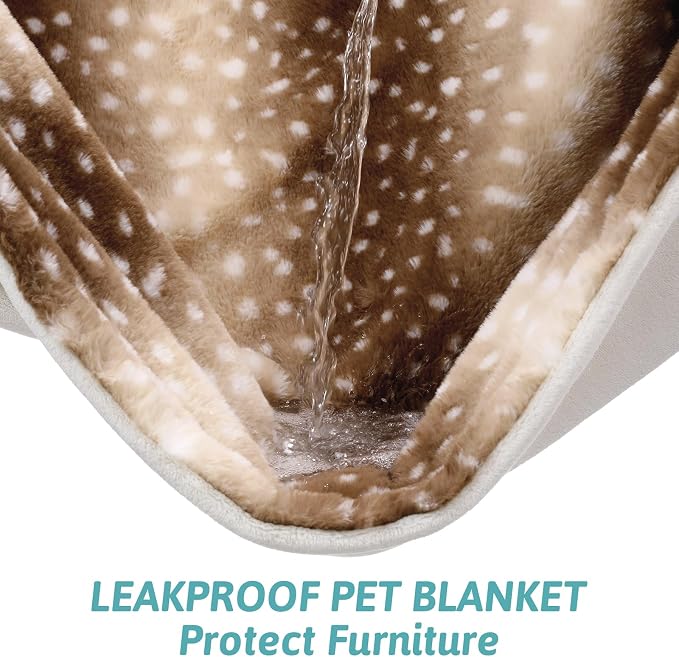 COZY KISS Waterproof Pet Blanket, Christmas Deer Print Blanket for Bed Couch Protector, Reversible Washable Plush Dog Faux Fur Throw for Puppy, Double Sided Cat Blanket, 30x40 inch, Brown
