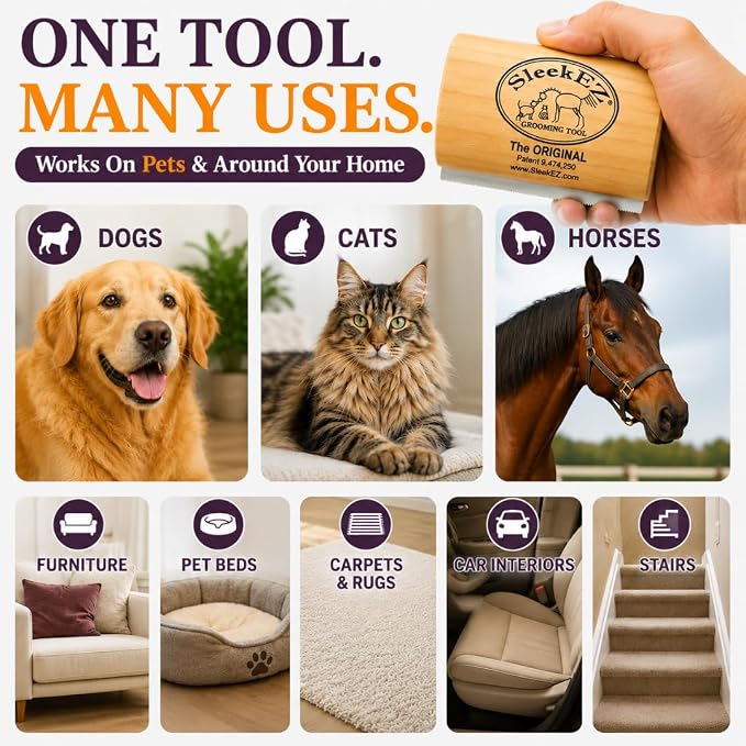 SleekEZ Dog Brush for Shedding | Patented Deshedding Dog Brush | Pet Hair Remover for Short, Medium & Long Coats | Made in USA | 5 Inch