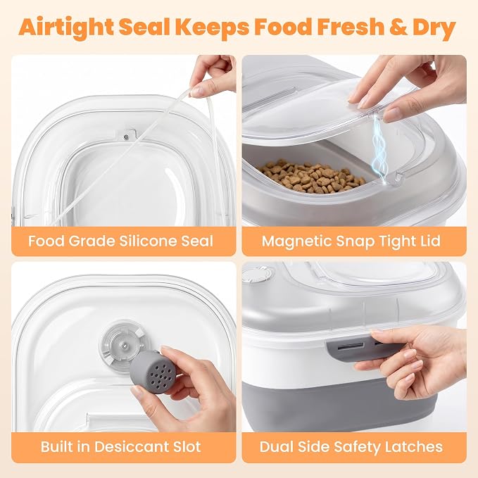 50 Lbs Rice Storage Container, Collapsible Pet Food Container | Airtight Dog Food Storage Container with Wheels, Transparent Lid, 2 Measuring Cup, 2 Scoop, BPA Free for Cat Food, Bird Seed