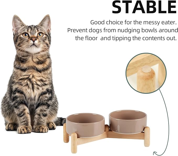 Havniva 5.1inch Ceramic Raised Dog Bowl with Stand, Double Dog Bowls Elevated for Small Breed Dog Food and Water Bowl Set Non-Slip Dog Dish Large Capacity Feeding Pet Water Bowl