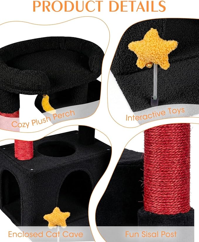 Small Cat Tree, Compact 30" Cat Tower for Indoor Kittens | Plush Finish, Cozy Condo, Soft Top Perch, Sisal Scratching Post, Dangling Ball Toy, Anti-Tip Base, for Cats up to 15 lbs
