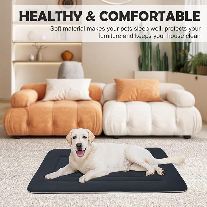Dog Bed Soft Dog Crate Bed Pad Mat, 42 in Non Slip Bottom Washable Beds for Large Dogs, Pet Bed Mattress Kennel Pad, Dark Blue Gray