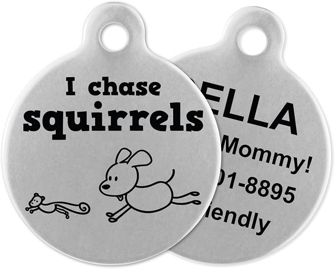 If It Barks - Engraved Pet ID Tags for Dogs - Personalized Stainless Steel Identification Tags - Custom Name Tag Attachment - Made in USA, I Chase Squirrels