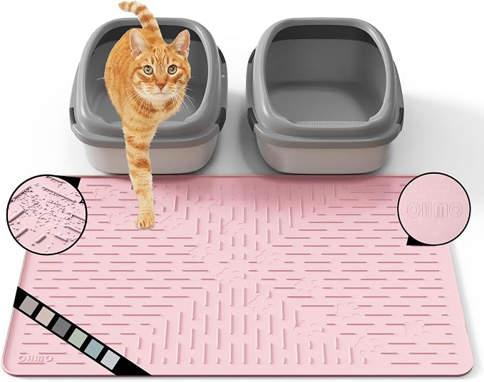 OHMO Large Cat Litter Mat, 31.5x23.6 Silicone Trapping Mat Pink | for Kitty Litter Box, Easy Clean, BPA Free Rubber, Center Litter Collection, Easy Pour-Back, Waterproof, Odor-Resistant