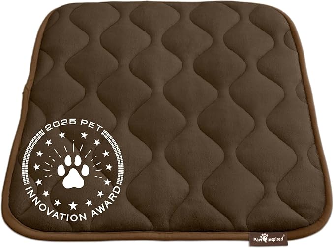 Paw Inspired Washable Padded Crate Mats for Dogs | 23" x 17" Pad, Fits 24-inch Kennels | Leakproof, Waterproof Bottom, Plush Pet Beds (Dark Brown)