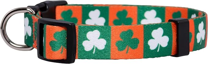 Native Pup St Patricks Dog Collar- Saint Patrick Green Shamrock Pet Collars- St. Patrick’s Lucky Irish- Adjustable for Small, Medium, Large Breeds (Green & Orange Shamrock, Small)