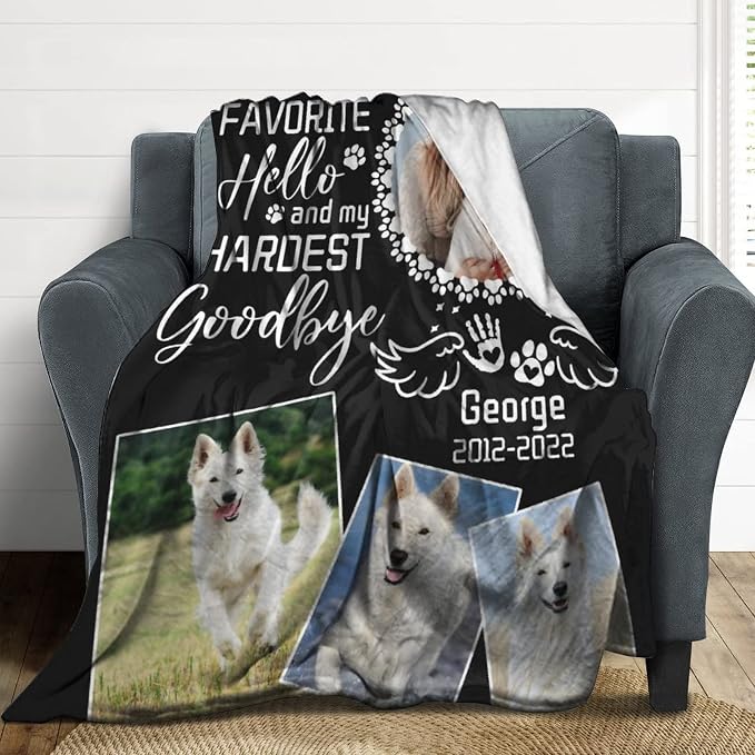 Artsadd Personalized Blanket with Picture in Memory of Dog Custom Photo Blanket Memorial Pet Loss Sympathy Gift