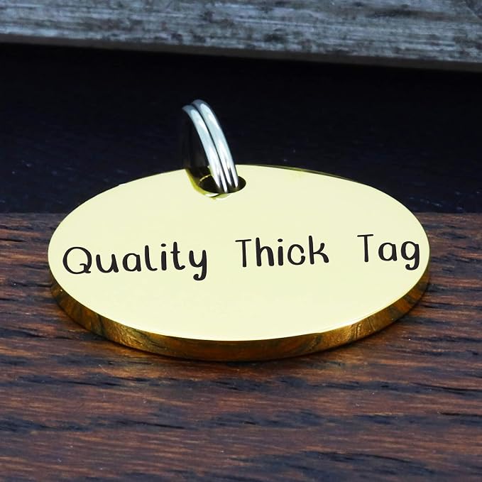 Ultra Joys Personalized Dog Tags for Pets - Durable Stainless Steel Customizable Dog Cat ID Tags - Dog Tags for Safety Optional Engraved on Both Sides -Round Shape Dog Tag Small Size, Gold