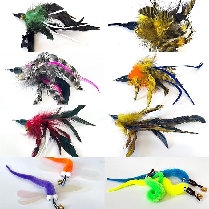 AcceLeah 11Pcs Cat Wand Refills, Feather Dragonfly & Worm Attachments