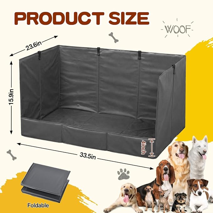 Foldable Dog Litter Box with High Walls, Waterproof Indoor Dog Potty Tray with 4-Inch Baffle, 33.5"×23.6"×15.9" Dogs Pee Pad Holder for Puppies Small and Medium Dogs