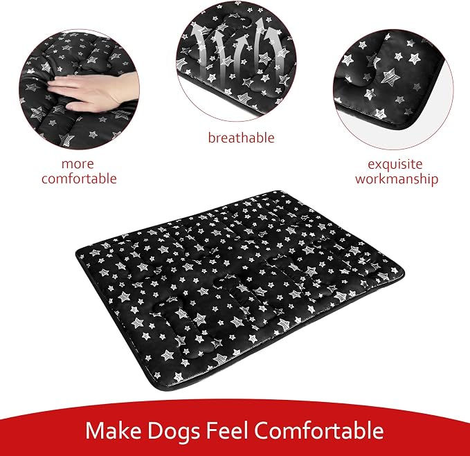 Dog Crate Pad Mat (48" X 30"), Soft Dog Bed Mat with Cute Prints | Personalized Crate Pad, Anti-Slip Bottom, Machine Washable Kennel Pad, Black