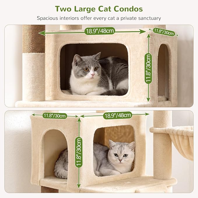 Globlazer 75in Tall Cat Tree Tower for Indoor Cats, F75B, Light Grey | Large Cat Tree for Indoor Cats Large Adult, Multi-Level Cat Tower with 7 Scratching Posts, 2 Cat Condos, 2 Top Perches