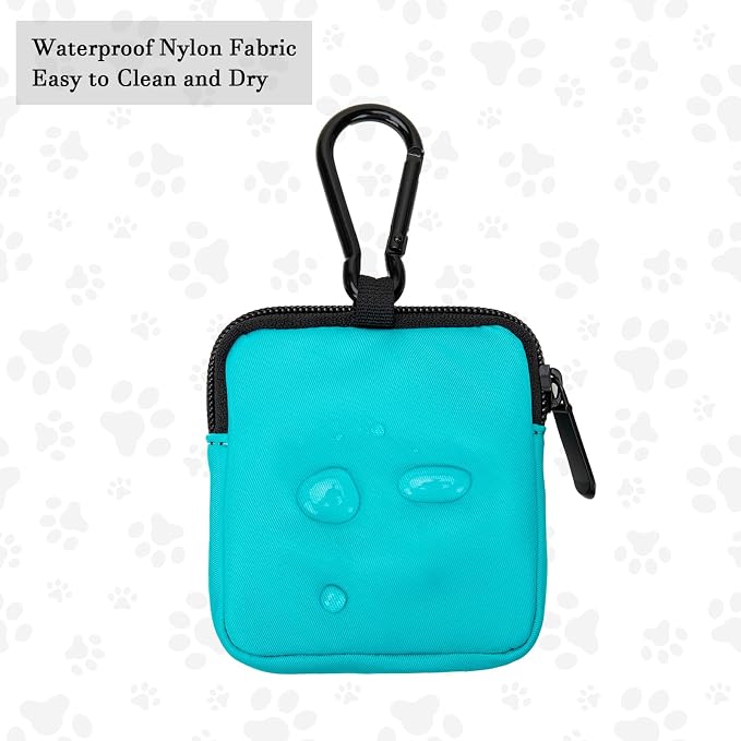 Dog Treat Pouch Pocket Sized Pet Puppy Training Pouch for Dog Training Behavior Aids, Waterproof Nylon Fabric Dog Poop Bag Holder, Hands Free Dog Walking Bag with Metal Carabiner(Lake Green)