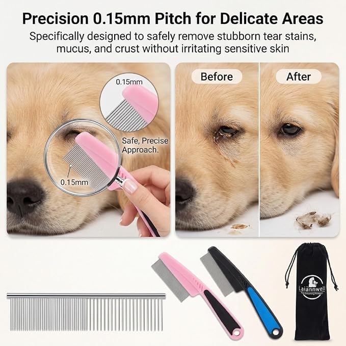 Cat Combs,Pet Comb Laiannwell Professional Grooming Comb for Dog/Cat/Small Pets(3 Packs)