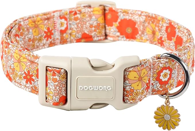 DOGWONG Fall Flower Dog Collar- Cute Flower Dog Collars Adjustable Floral Dog Collar for Girl Female Small Medium Large Dogs M