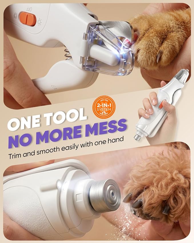 CATPICK 2-in-1 Cat Nail Clippers & Dog Nail Clippers Trimmers for Large Medium Small Dogs Cats Claw Trimmer Quick Sensor and Safety Guard USB Rechargeable with 2 LED Lights Dogs Nail Trimmer