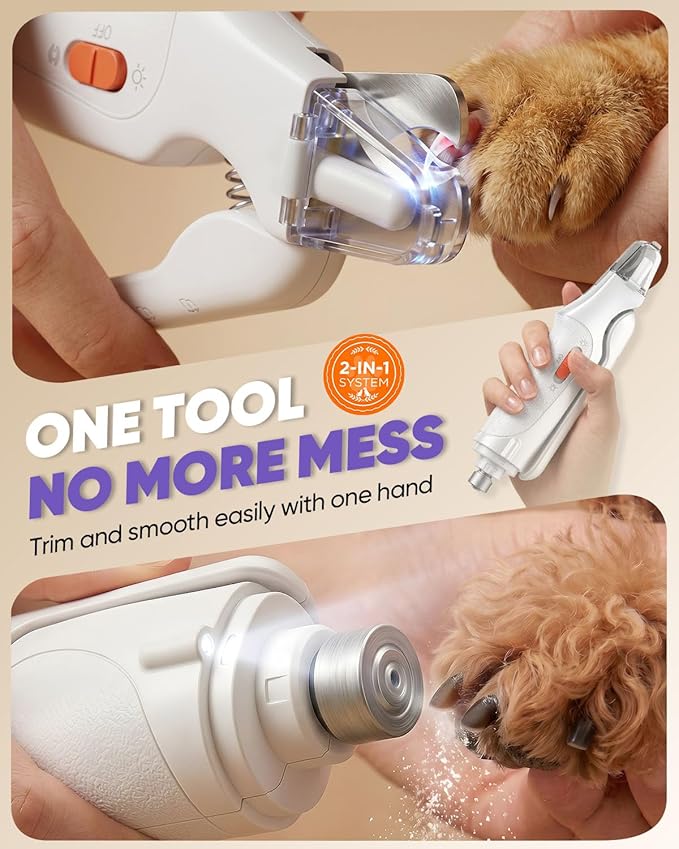 CATPICK 2-in-1 Cat Nail Clippers & Dog Nail Clippers Trimmers for Large Medium Small Dogs Cats Claw Trimmer Quick Sensor and Safety Guard USB Rechargeable with 2 LED Lights Dogs Nail Trimmer