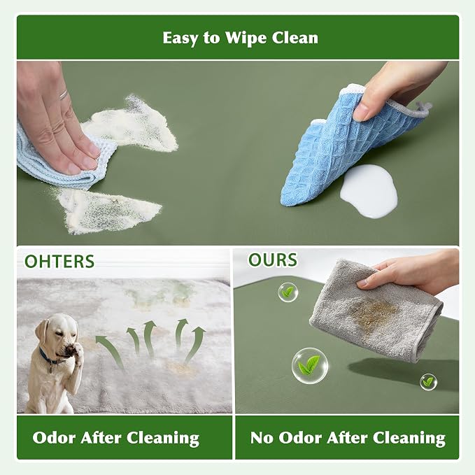 Vonabem Outdoor Dog Bed Waterproof Washable, XL Large Dogs Crate Pad 42 inch, Wipeable Leather Pet beds, Foam Anti-Slip Kennel Pads with Removable Cover Reversible, 41"x27" Green