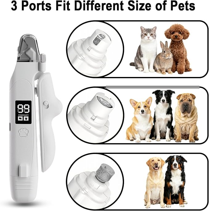 2-in-1 Dog Nail Clippers and Grinder with Dual LED Lights, Quiet Rechargeable Pet Nail Trimmer with Clipping Catcher, Safety Lock and Battery Display for Small, Medium and Large dogs and cats