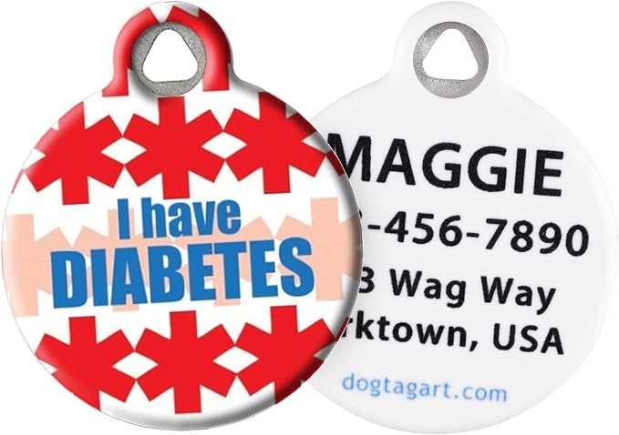 I Have Diabetes Medical Alert Personalized Pet ID Tag for Dogs and Cats, Silent Dog Tag with Customized Identification Information - Large 1.25" Diameter