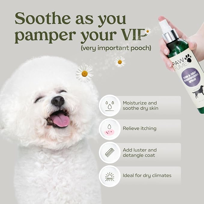PAWFUME Skin & Coat Detangler Spray for Dogs, 2-Pack | Soothe dry itchy coats with non-toxic chamomile & oat formula, fatty acids & vet-certified Dog Detangler Spray Dematting care