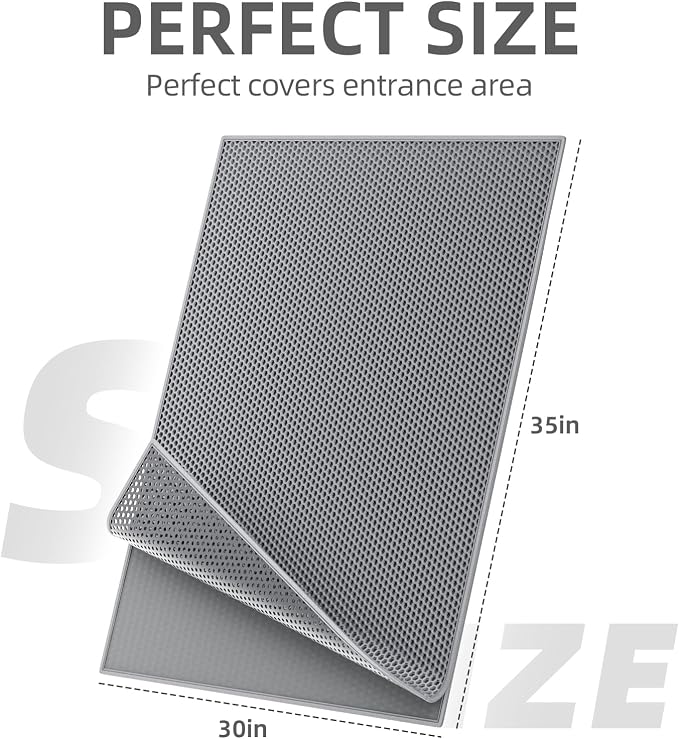 ESTHELLO Cat Litter Mat Honeycomb Double Layer Design 36’’ x 30’’ Gray