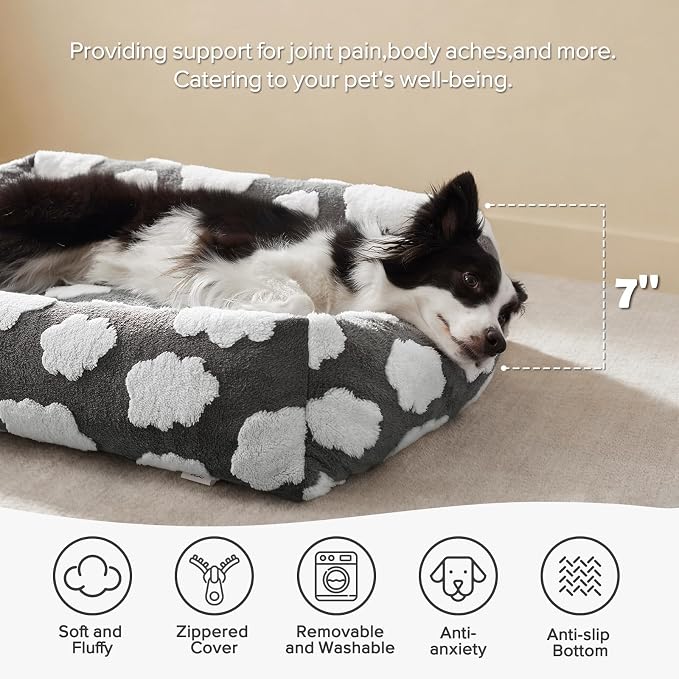 JOEJOY Small Dog Bed for Small Dogs, Rectangle Washable Orthopedic Dog Bed with Removable Zipper Cover, Cute Soft Calming Puppy Pet Bed with Jacquard Shaggy Plush & Non Skid Bottom