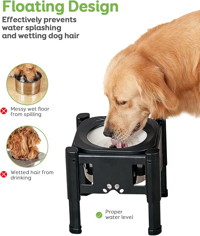 Elevated Dog Bowls, 80Oz Stainless Steel Water Feeder | 3 Adjustable Heights (6.1", 7.7", 9.3"), Anti-Spill Design for Small to Medium Sized Dogs