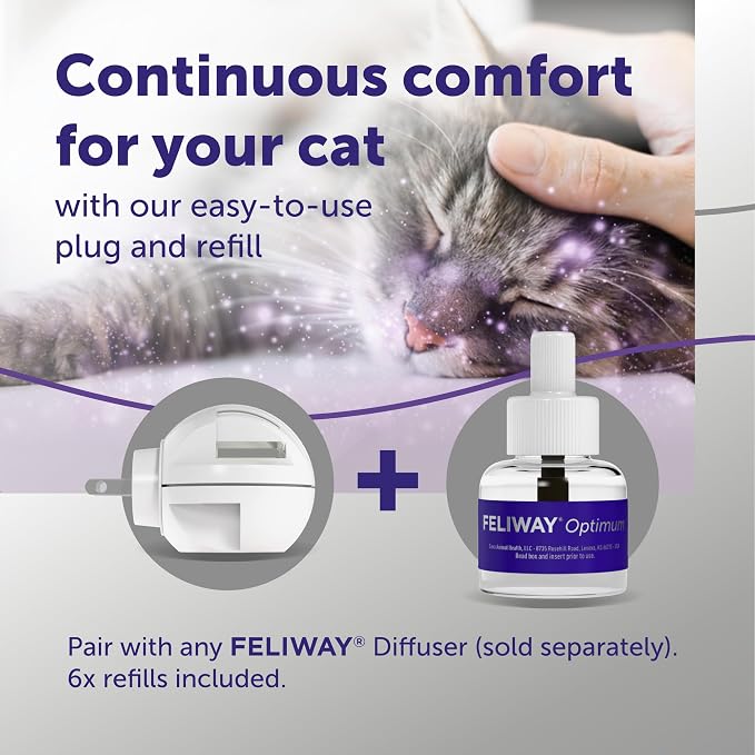 FELIWAY Optimum 30 Day Cat Calming Refills for Pheromone Diffuser,48ml Value Pack - Helps Reduce Common Signs of Stress in Cats & Kittens,Enhanced Calming,(Pack of 12)