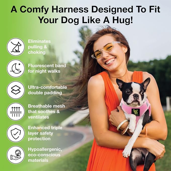 EcoBark XS Dog Harness - Luxury Soft Step in Dog Harnesses for Extra Small Dogs - Toy Breed Mini Halters - Reflective (Baby Pink, XS)