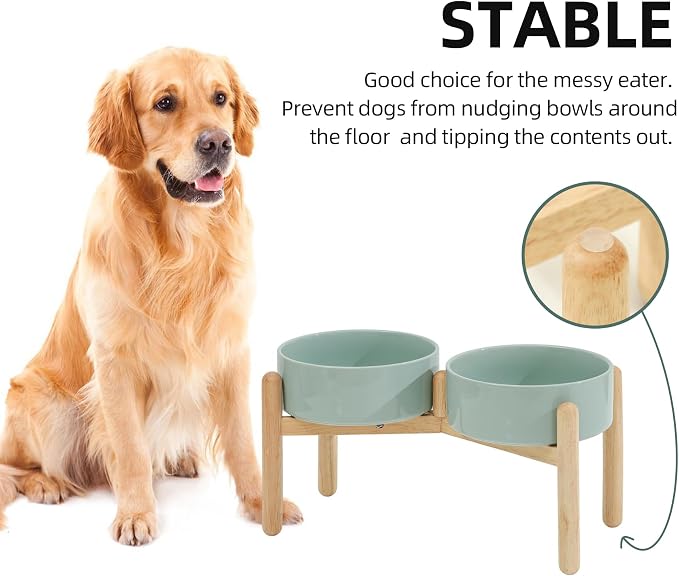 Havniva 8.3inch Ceramic Raised Dog Bowl with Stand, Double Dog Bowls Elevated for Large Breed Dog Food and Water Bowl Set Non-Slip Dog Dish Large Capacity Feeding Pet Water Bowl