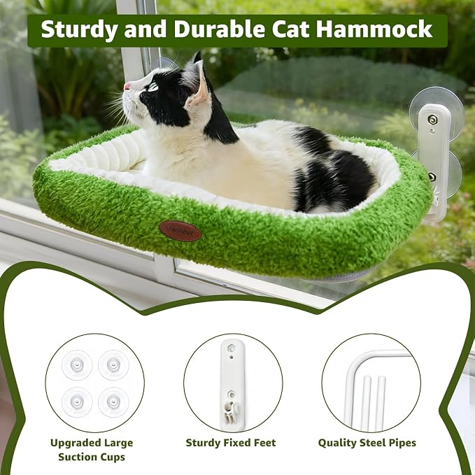 Cat Window Perch, Foldable Cat Hammock with Sunken Design & Removable Soft Cover with 4-Sided Bolster,4 Strong Suction Cups Window Resting Seat for Resting Indoor Kitten