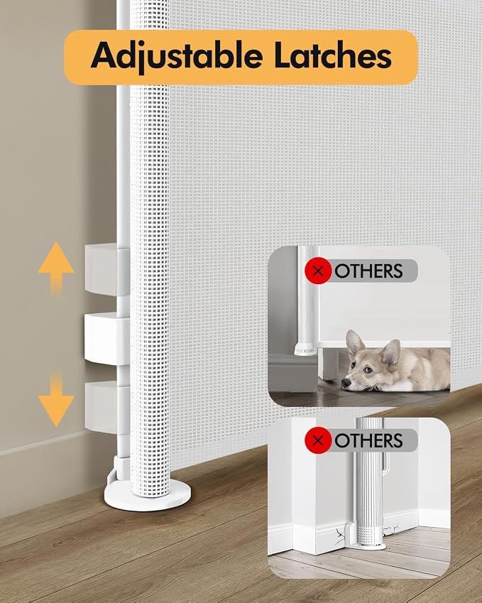 Retractable Baby Gate for Stairs & Doorways,71" Wide x 33.6" Tall Easy Installation Mesh Dog Gate for Indoor & Outdoor Use,Pet and Dog Safety Gate for Hallways(White)
