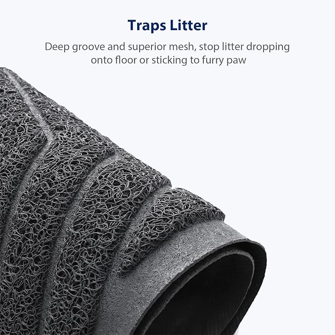 Cat Litter Box Mat(No. 02-2), Kitty Premium PVC Pad, Durable Trapping Rug, Phthalate Free, Urine-Resistant, Scatter Control, XXL 47 x 36, Grey