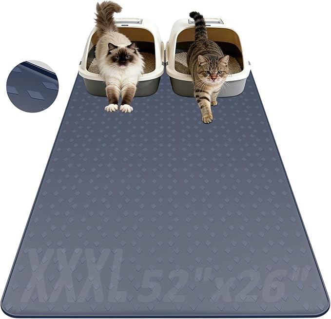 Cat Litter Mat, XXXL 52"x26" Extra Large Litter Mats Silicone, Jumbo Waterproof Floor Mat for Pets, Litter Trapping, Easy to Clean for Multi-cat Households(Grey)