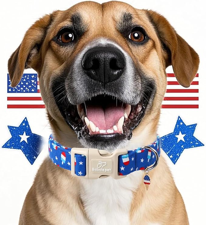 4th of July Dog Collar, Summer Popsicle Patriotic Dog Collars for Puppy Small Dogs, Adjustable Lightweight Quick-Release Buckle Collar for Boy&Girl Dogs XS