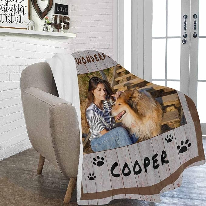 Artsadd Custom Memorial Blanket with Photos and Name-in Loving Memory Gifts Personalized for Loved Ones Lost-Remembrance Blankets for Dogs Cats Pets Lover-Brown