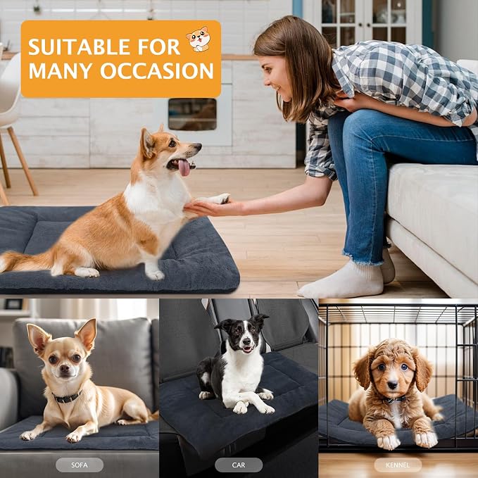 Reversible Dog Bed Mat with Plush and Corn Velvet,Soft Warm Pet Cushion, Dual Purpose Washable Sleeping Mattress Bed for Small Medium Large Dog and Cat XB004 (30"x20", Dark Grey)