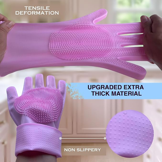 Grooming Gloves for Cats & Dogs - Pet Hair Removal Glove, Silicone Brush for Dog or Cat Washing, Puppy Bath Supplies for Shedding Cleaning Bathing & Massage, Fur Remover Mitt, Shower Shampoo Scrub