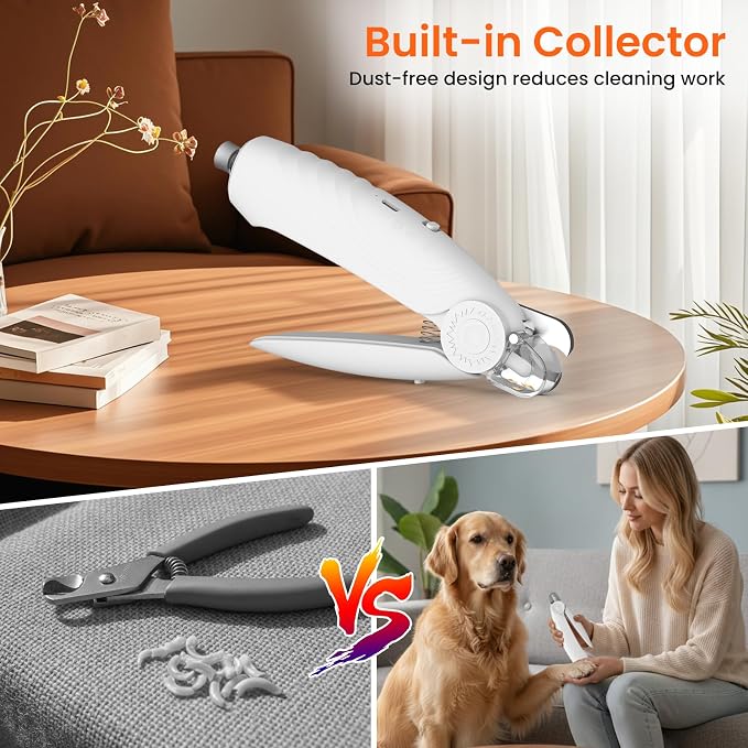 2-in-1 Dog & Cat Nail Clippers and Grinder with 2 Light, Quiet Electric Pet Nail Trimmers for Small Medium Large Dogs & Cats Claw, Safety Guard Usb Rechargeable, Professional Grooming Tool