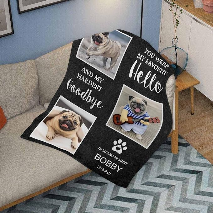 InterestPrint Personalized Memorial Fleece Blanket with Dog Cat Photo You were My Favorite Hello Custom Pet Sympathy Remembrance Gift for Family and Friends 40X50 Inch