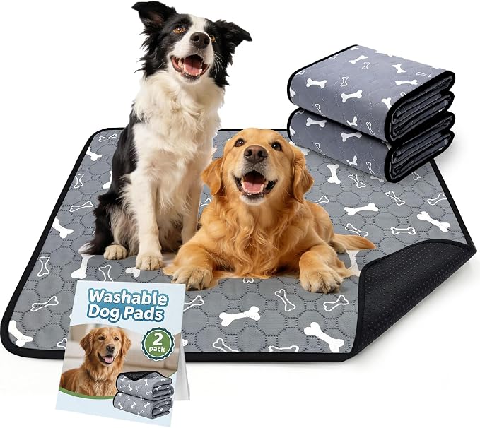 BAEJMJK Washable Dog Pee Pads, Reusable Dog Crate Mats Puppy Training Pads, 4-Layer Super Absorbent Waterproof Non-Slip Leak-Proof Ideal for Potty, Crate, Playpen & Travel(28"x40",Gray 2-Pack)